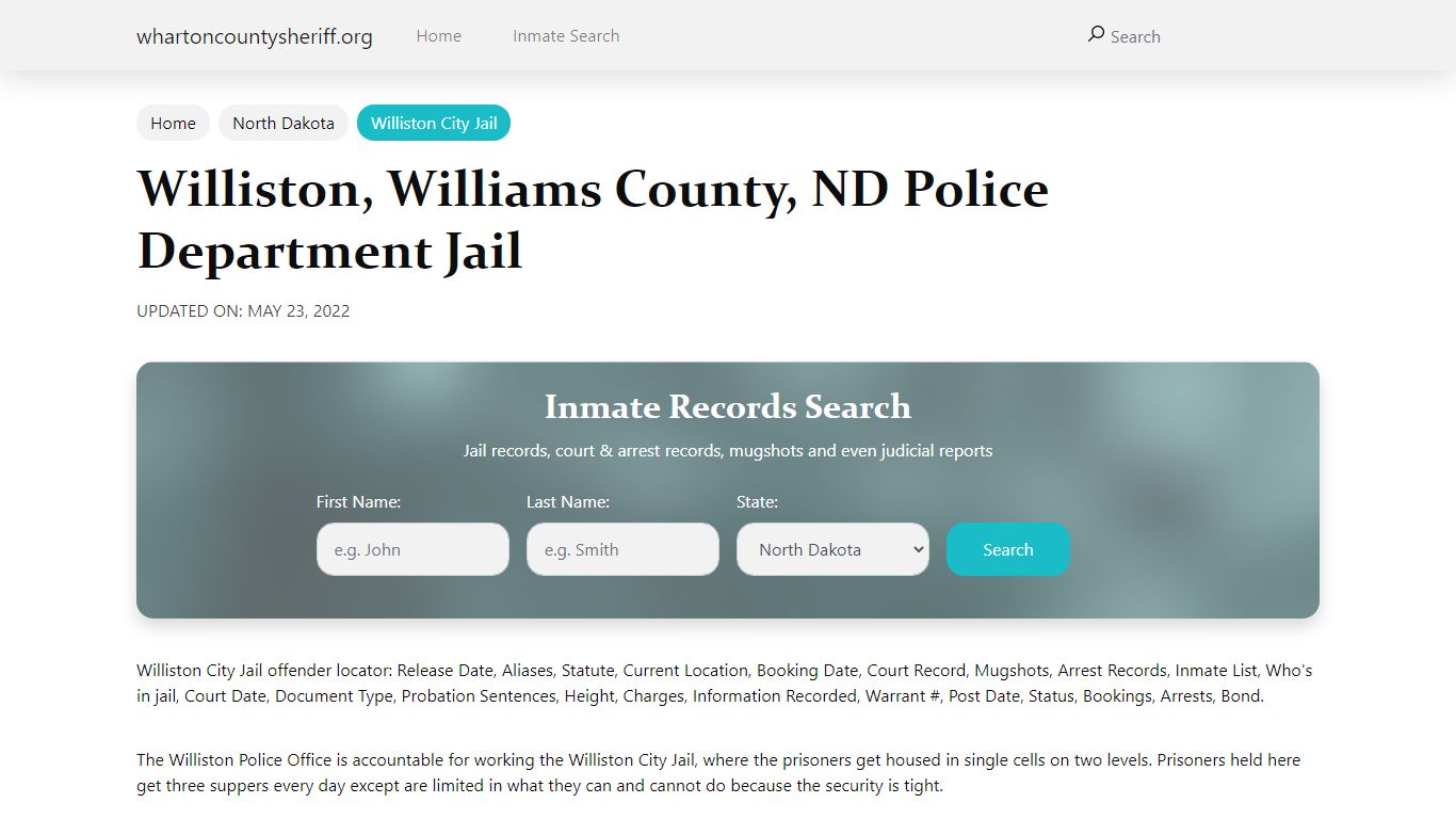 Williston, ND City Jail Inmates, Arrests