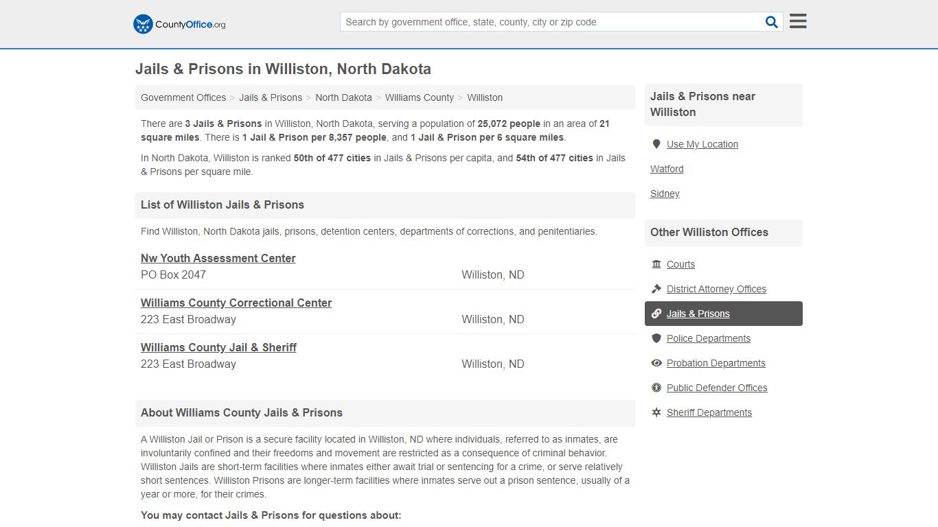 Jails & Prisons - Williston, ND (Inmate Rosters & Records)